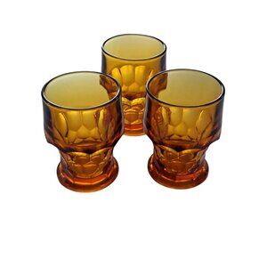 Vintage Amber Glass Tumblers Set  3 Textured Pattern MCM 4.5" Tall Collectible